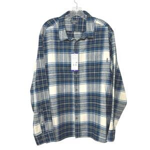 Eddie Bauer Bristol Blue Plaid Double Brushed Flannel Relaxed Fit Shirt Size XXL